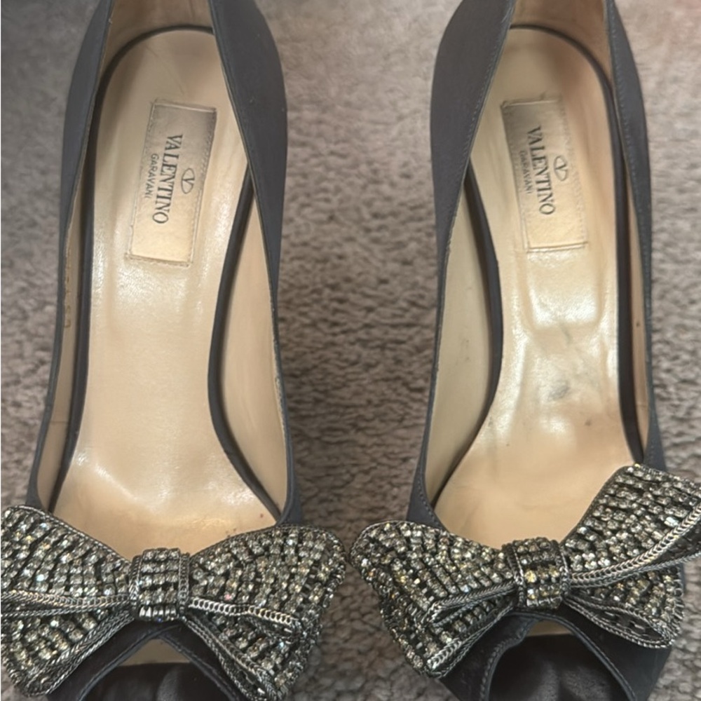 Valentino Elegant Black Heels with Sparkling Bow